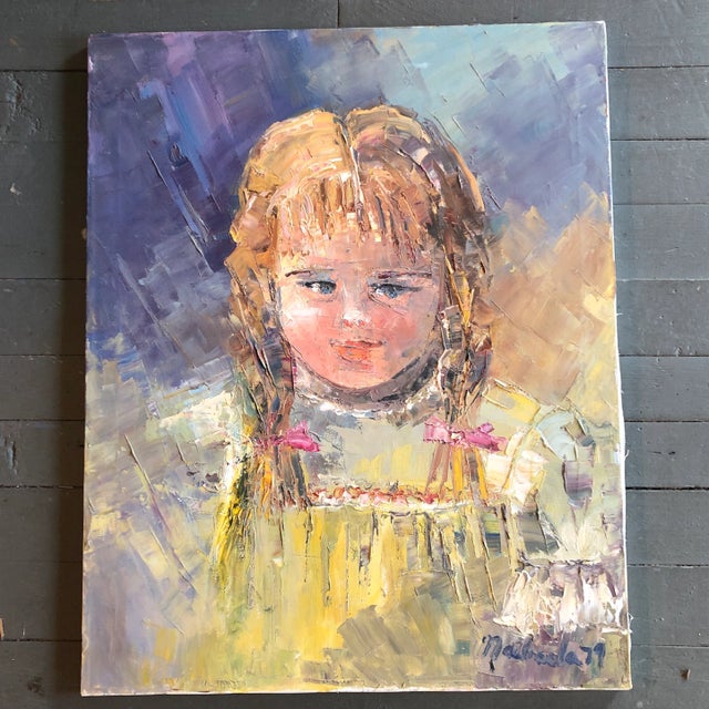 1970s Original Vintage Impressionist Portrait of Little Girl Signed 1970’s For Sale - Image 5 of 5