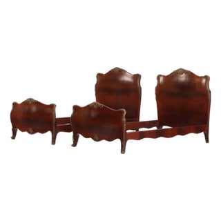 A Pair of French Burl Walnut Bombé Form Twin Beds, C. 1930. For Sale