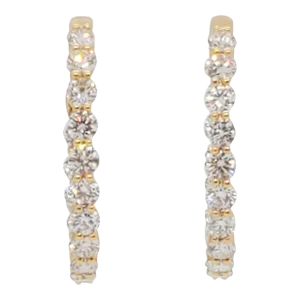 White Diamond Hoops in 18k Yellow Gold - A Pair