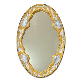 Vintage Italian Capri Style Yellow and Blue Ceramic Mirrored Tray With Shell Design For Sale