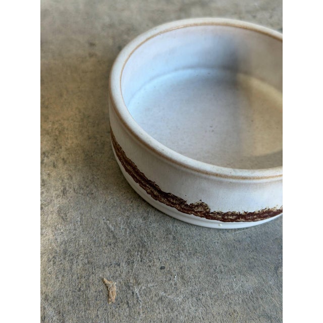 Ceramic Ceramic Small Bowl White Glaze Brown Textured Drip Band Mid-Century Modern 1970s For Sale - Image 7 of 10