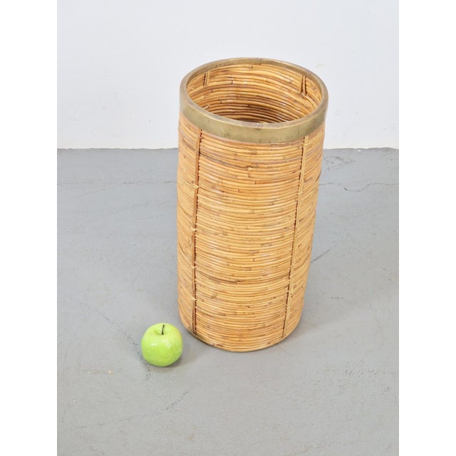 Vintage Bamboo & Brass Umbrella Stand Italy 70s Regency A beautiful cylindrical umbrella stand/holder, from the 70s. Made...