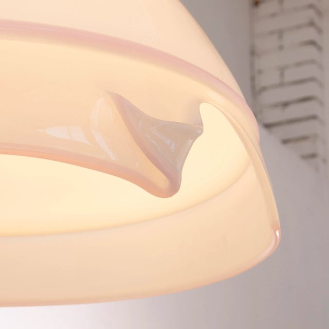 Glass Large Italian Ceiling Lamp in White Murano Glass with Pink Gray Finishes, 1980s For Sale - Image 7 of 12