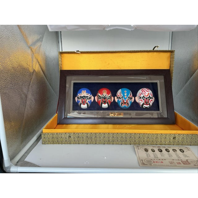 Chinese Niren Zhang Family Peking Opera Figures Four Painted Faces Chinese Folk Art Framed For Sale - Image 3 of 7