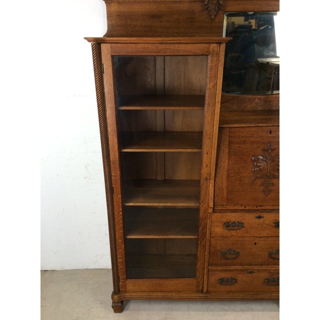 Antique Oak Side by Side With Drop Front Writing Desk and Adjustable Shelves For Sale - Image 15 of 18