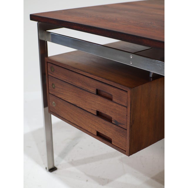 Brown Executive Desk in Kingwood and Steel by Poul Kjaerholm, Denmark, 1950s For Sale - Image 8 of 18