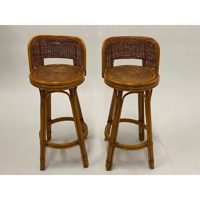 Mid Century Modern Woven Rattan Barstools - a Pair For Sale - Image 10 of 13