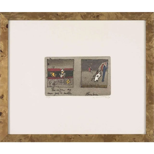 Composition is an original colored etching realized by the artist José Ortega during the 1970s. Hand-signed in pencil by...