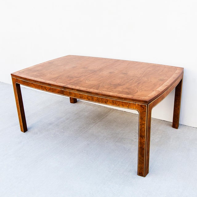 Vintage Expandable Walnut & Burl Dining Table With Gilded Trim Attributed to Mastercraft For Sale - Image 15 of 16