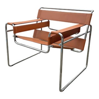 “Wassily” Brown Leather and Chrome Chair by Marcel Breuer For Sale