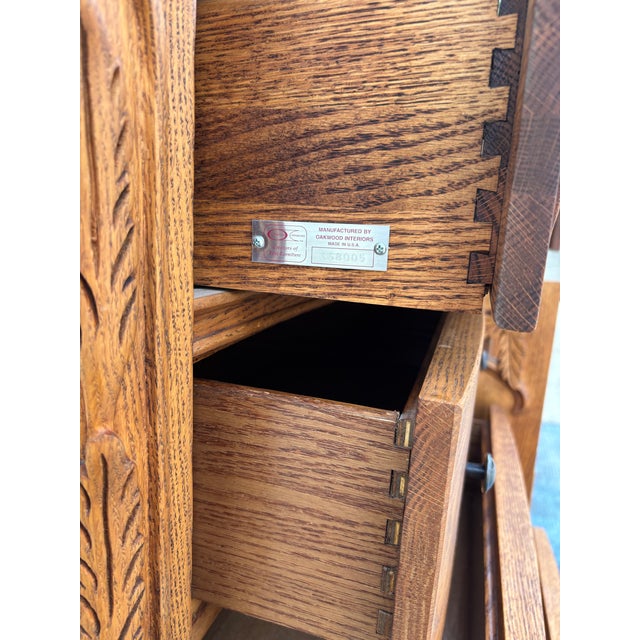 Late 20th Century Oakwood Interiors "Versailles" Carved Oak Chest of Drawers - Triple Dresser For Sale - Image 4 of 12