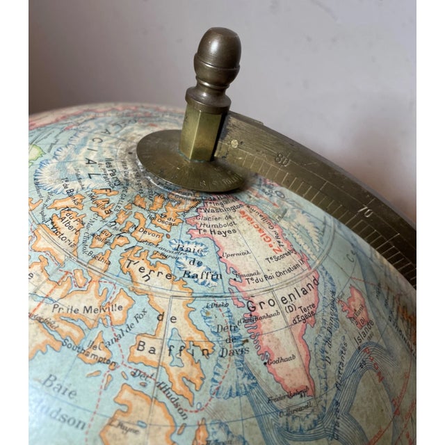 Large Terrestrial World Globe by J. Forest Early Grande 20th Century Wood Brass For Sale - Image 12 of 16
