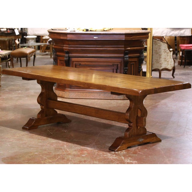 19th C. Louis XIII Style French Carved Walnut Refectory Table With Trestle Base For Sale In Dallas - Image 6 of 10