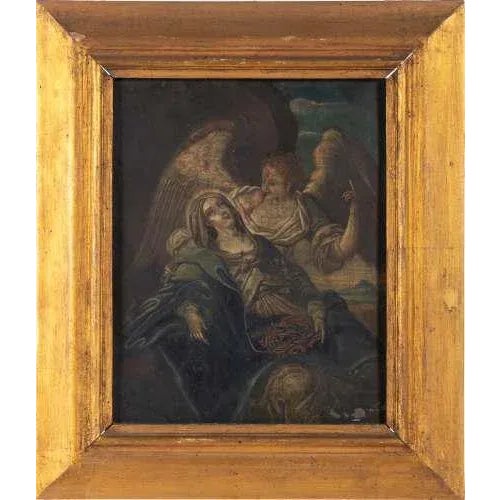 "Death of the Virgin Mary". Oil on copper, 18th century. Dimensions: 24 x 20 cm.