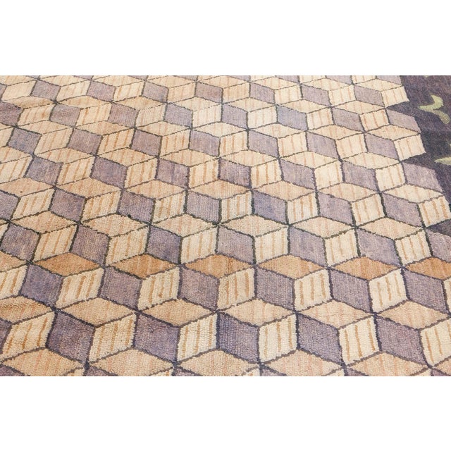 Mid-Century Modern Doris Leslie Blau Vintage American Hooked Geometric Rug For Sale - Image 3 of 9