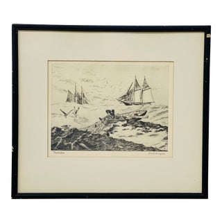 1940 "Nantucket” Nautical Etching by Lionel Barrymore, Framed For Sale