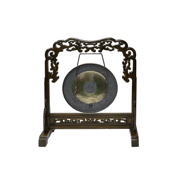 Chinese Chinese Distressed Brown Cloud Scroll Wood Gong Display Rack For Sale - Image 3 of 10