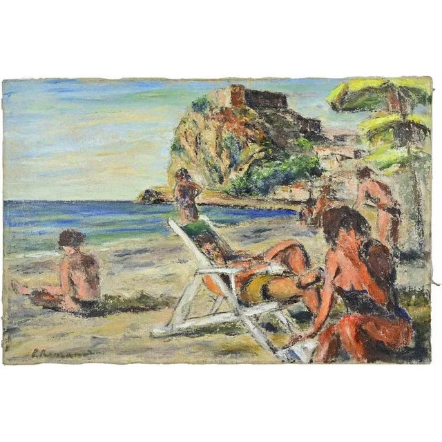 1990s Pino Romanò, Bathers in Scilla, Oil Painting, 1990s For Sale - Image 5 of 5