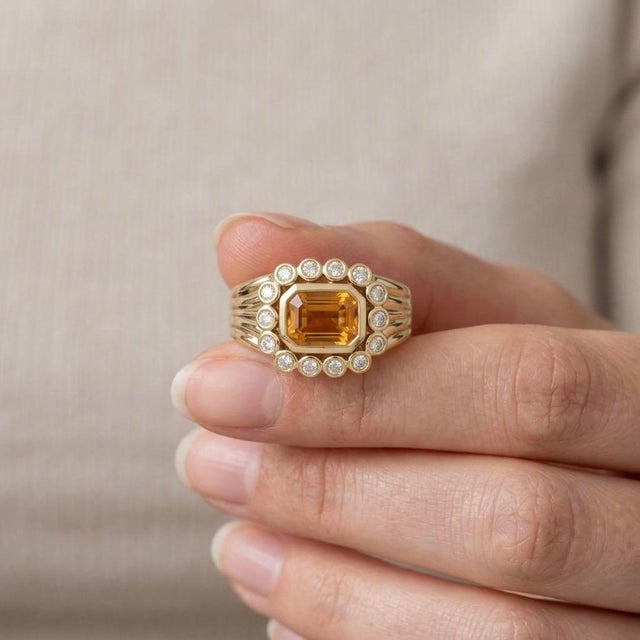 Contemporary Chunky Citrine Cocktail Ring | Wedding Engagement Ring | Unique Statement Ring Us 7 For Sale - Image 3 of 6