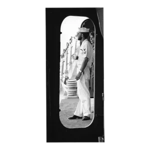 1984 U. S. Navy Sailor Taking Coffee Break on Ship Photograph