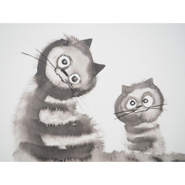 Contemporary Laszlo Tibay, Maman chat et son chaton, Ink & Wash Drawing For Sale - Image 3 of 7