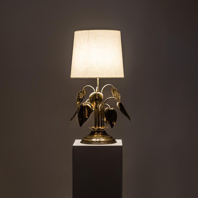 Italian Gilt Brass Table Lamp with Botanical Motif, 1970s For Sale - Image 4 of 13