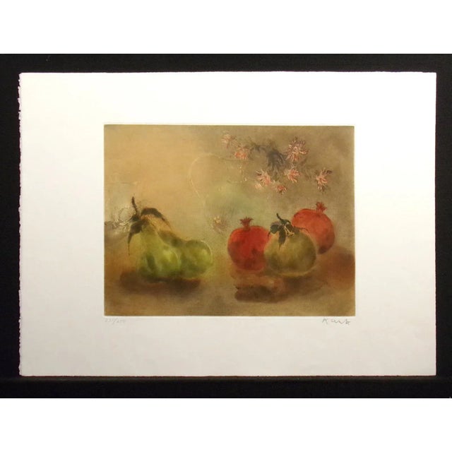 Impressionist Kaiko Moti "Sur Ma Table" Pomegranates and Pears Still Life Hand Signed Color Etching Unframed For Sale - Image 3 of 6