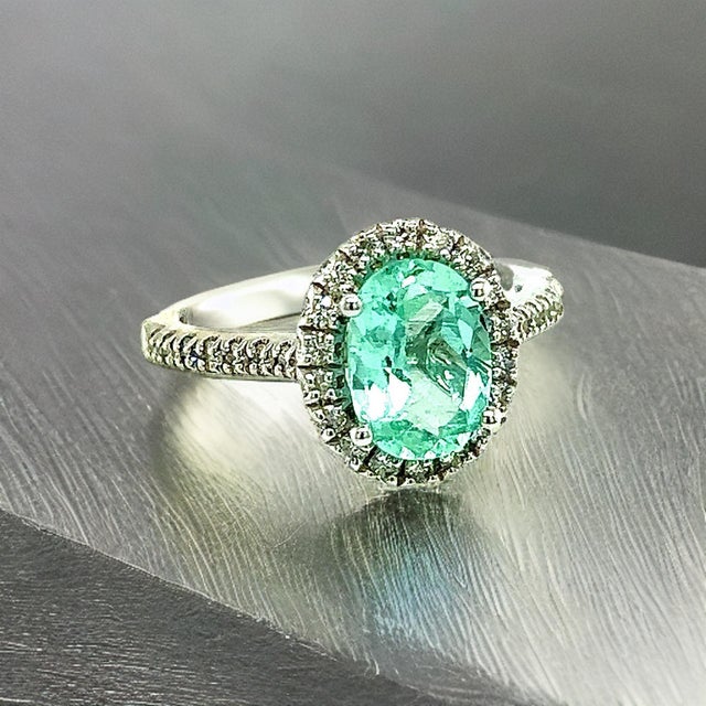2010s Natural Colombian Emerald Diamond Ring Size 6.5 14k W Gold 2.98 TCW Certified For Sale - Image 5 of 10