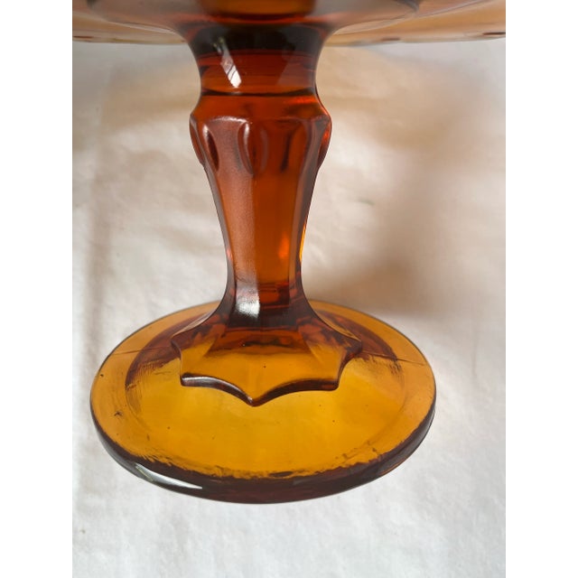 Mid-Century Modern Mid-Century Amber Glass Tazza Cake Stand With Scalloped Thumbprint Edge For Sale - Image 3 of 10