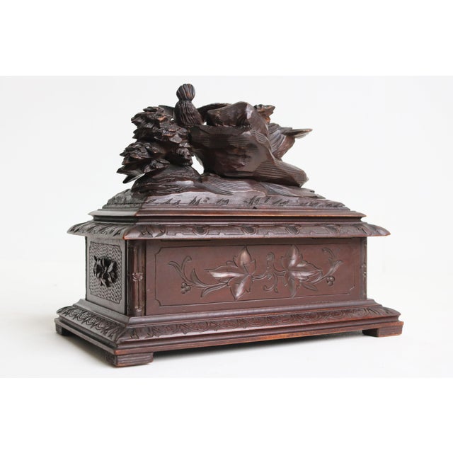 Brown Antique 19th Century Swiss Black Forest Jelwery Box with Birds, 1880 For Sale - Image 8 of 10