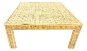 Square Bamboo Rattan Mid Century Modern Parsons Style Coffee Center Table
