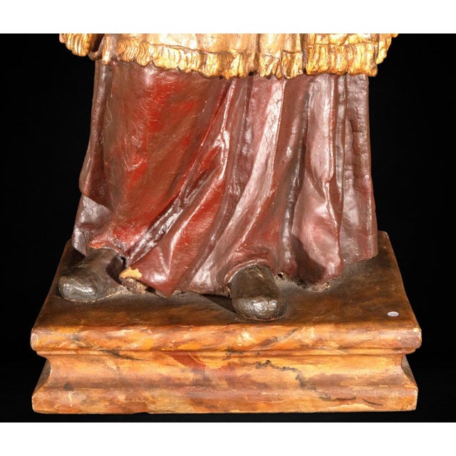 Spanish Artist, Colonial Sculpture of Saint Francis Xavier, 18th Century, Polychrome Wood For Sale - Image 10 of 11