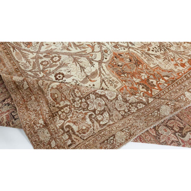 Late 19th Century 19th Century Persian Tabriz Beige and Brown Handwoven Wool Rug For Sale - Image 5 of 9