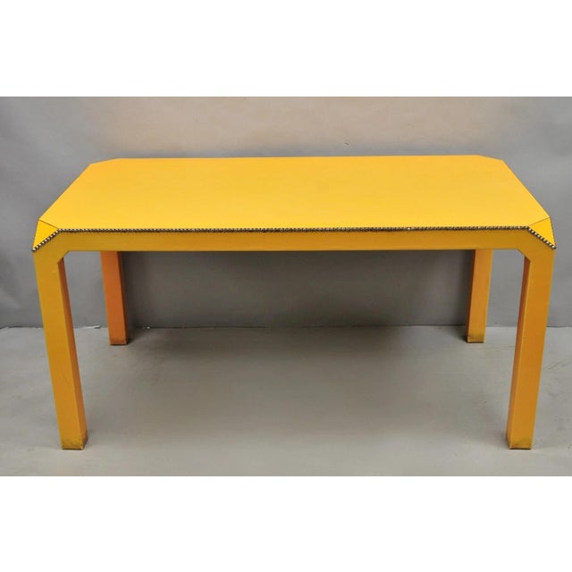 Vintage Hollywood Regency Orange Vinyl Laminate Parsons Style Dining Table Desk For Sale - Image 18 of 18