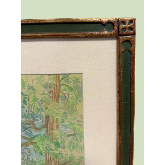 Drawing/Sketching Materials Italian Village Landscape Pastel in Decorative Green and Gilt Frame For Sale - Image 7 of 9