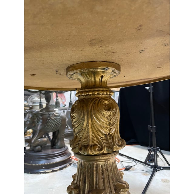 Vintage Hollywood Regency Cast Metal With Gold Base Marble Top Table For Sale - Image 4 of 7