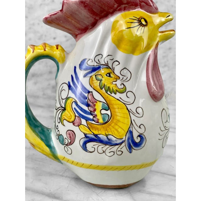 Ceramic Vintage Italian Majolica Porcelain Pottery Rooster Ewer Creamer For Sale - Image 7 of 9