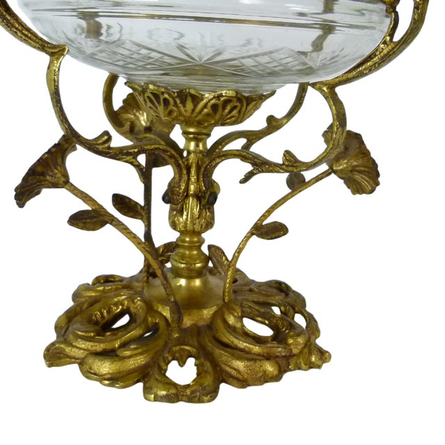 Metal Art Nouveau Brass Tazza Centerpiece Blown Glass Bowl . Swivel Floral Branches For Sale - Image 7 of 16
