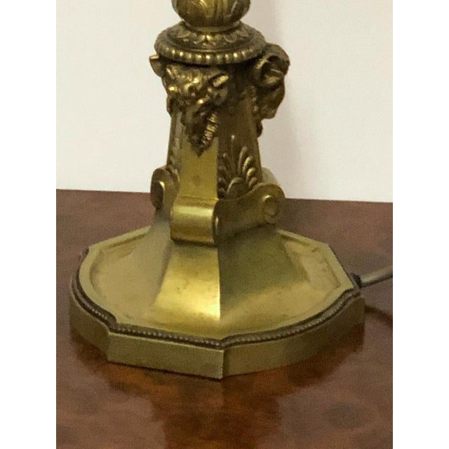 1950s Antique Brass Cherub Table Lamp with Fabric Shade from Unbekannt, 1950s For Sale - Image 5 of 10