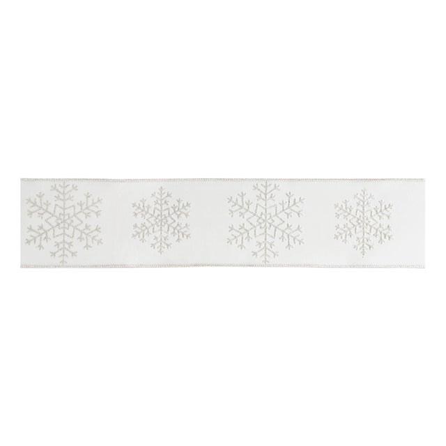 Glitter Snowflake Wired Ribbon 4" x 5 Yds. For Sale