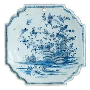 Delft Blue and White Chinoiserie Plaque, 1740-1760