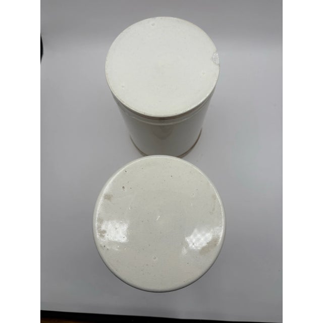 Late 19th Century Ceramic Lidded Apothecary Jars With Blue, White and Gold Details- Set of 2 For Sale - Image 10 of 11