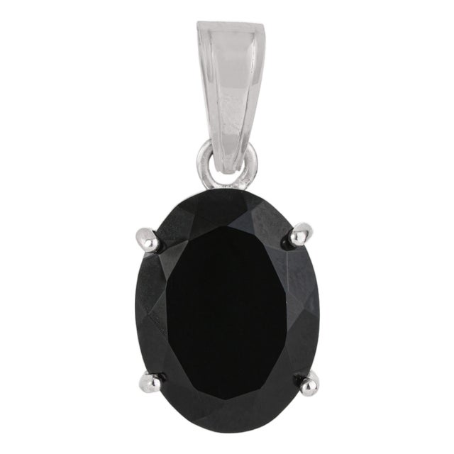 Minimalist Prong Set Oval 7.29 Ct Black Onyx Solitaire Pendant in 925 Sterling Silver For Sale