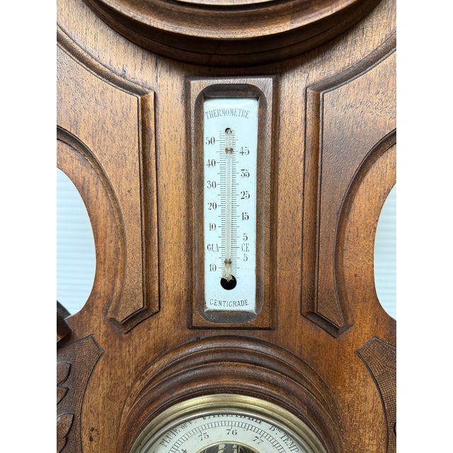 Wood Black Forest Wall Clock With Barometer & Thermometer For Sale - Image 7 of 12