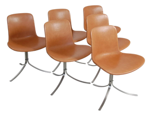 PK9 Chairs in Walnut and Leather by Poul Kjærholm, 2016, Set of 6