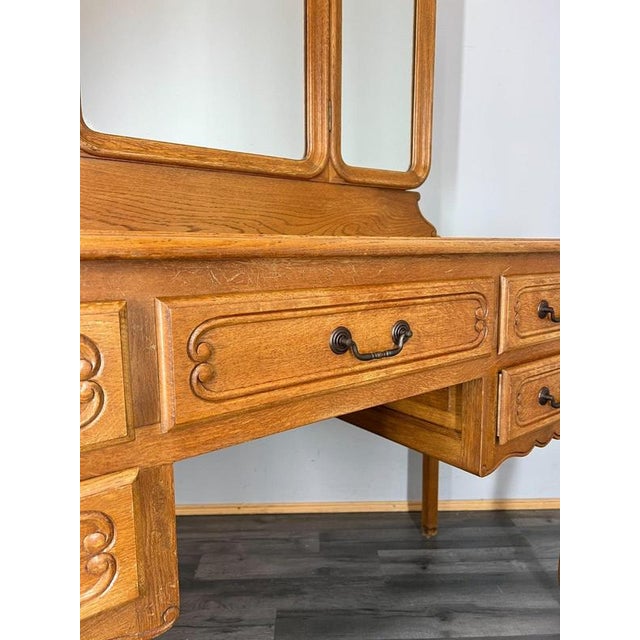 Vintage French Louis Style Oak Dressing Table with Mirror For Sale - Image 11 of 15