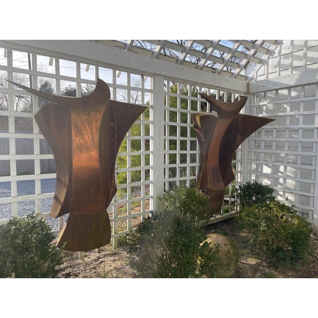 Abstract copper sculptures Unknown artist and period made Left sculpture has minor tear as shown in the photos Left...