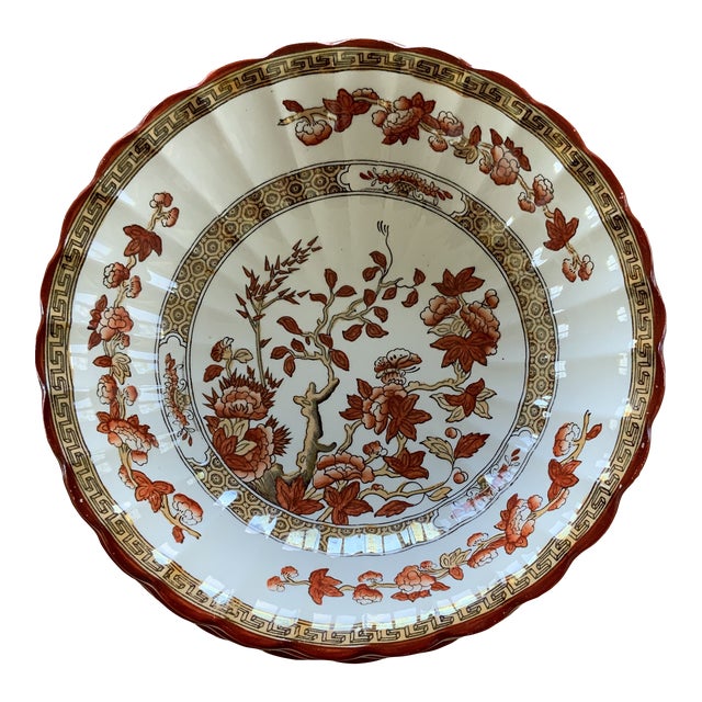 Antique Copeland Spode England “India Tree” Orange Rust and Gold Scallop-Edged Coupe/Cereal Bowl For Sale