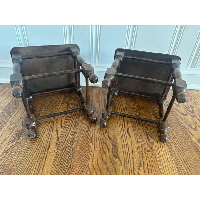 Late 19th or Early 20th Century English Mahogany Petite Footstools With Tapestry Fabric, a Pair For Sale - Image 11 of 12