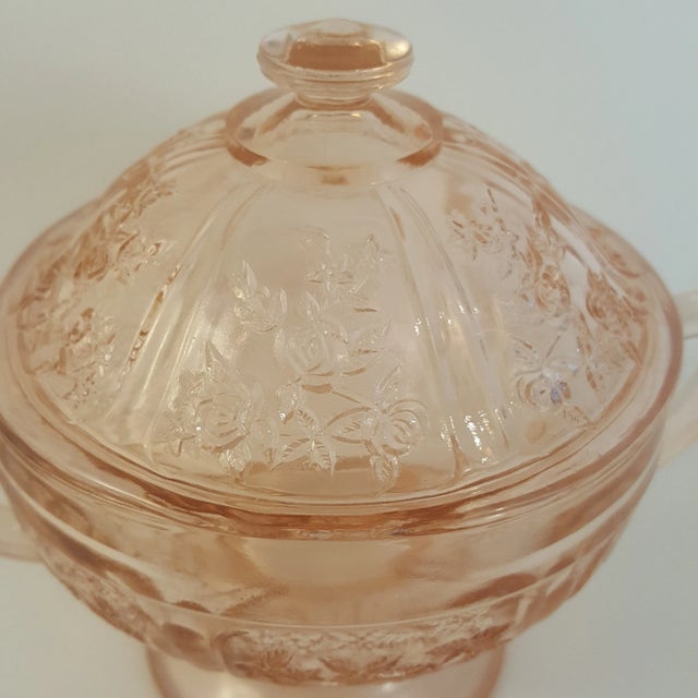 Federal Glass 1935 Federal Glass Pink Sharon Lidded Sugar Bowl For Sale - Image 4 of 7